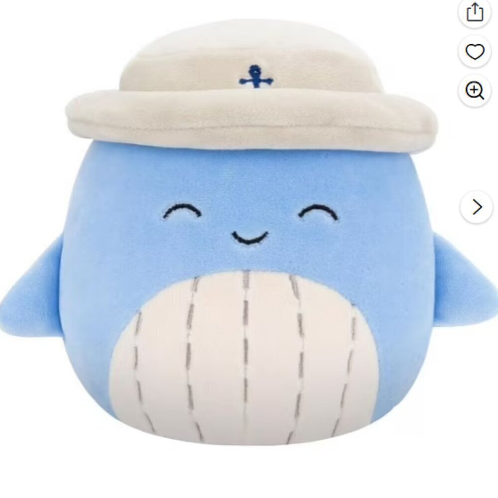 Squishmallows Original Samir Blue Whale Plush with Bucket Hat